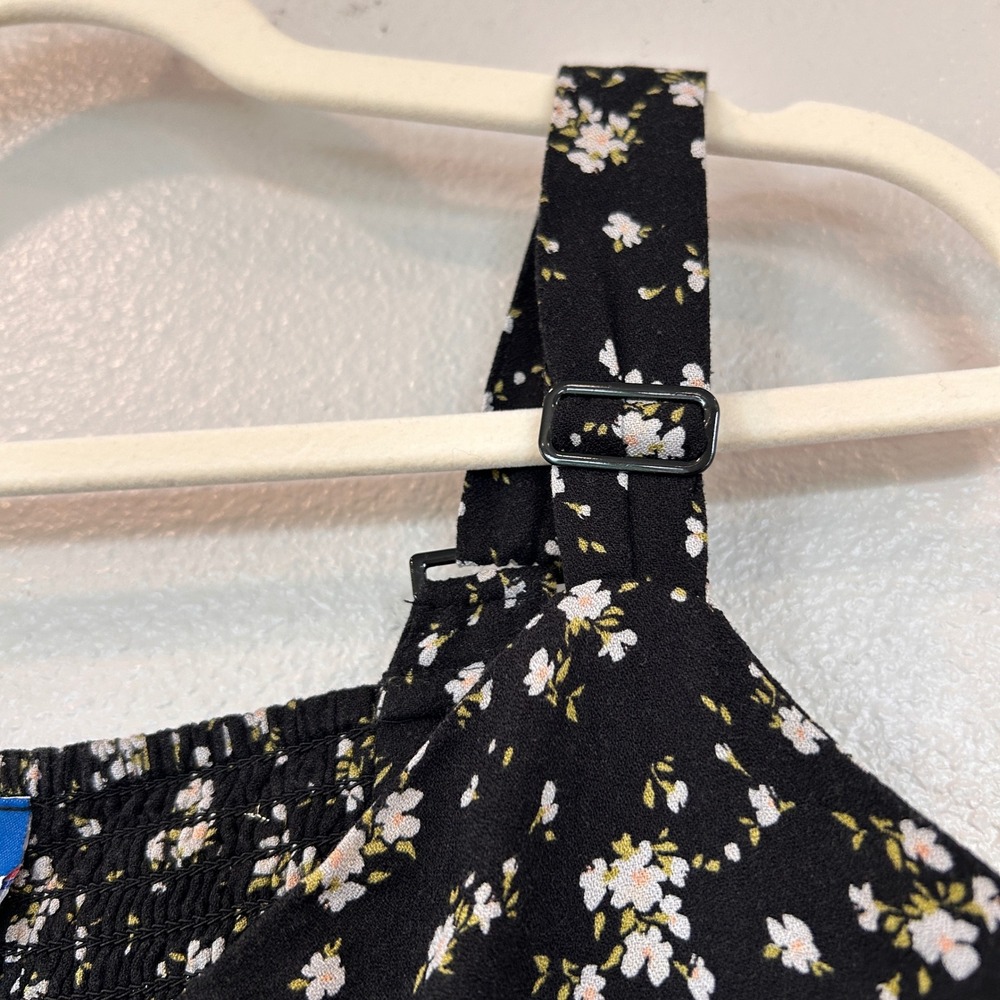 Old Navy Floral Cottagecore Mini Dress Black White Ditsy Smocked Back Small - Picture 4 of 10